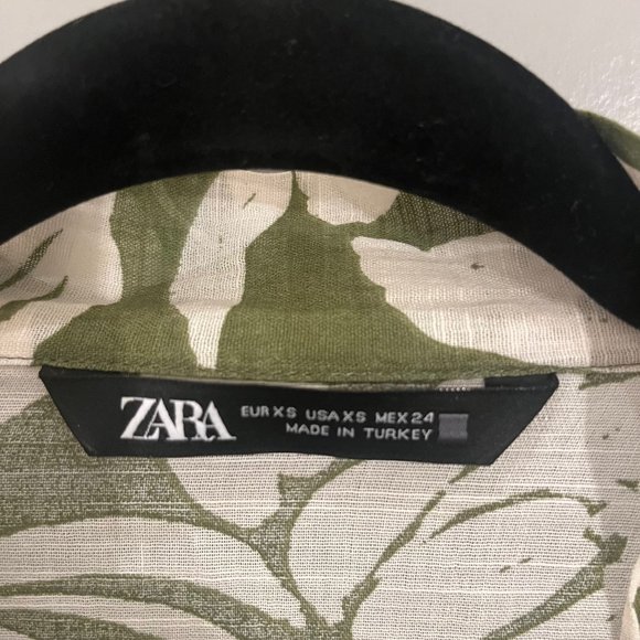 ZARA Green with White Floral Print Cascading Ruffle Sheer Blouse Size XS - Picture 8 of 11